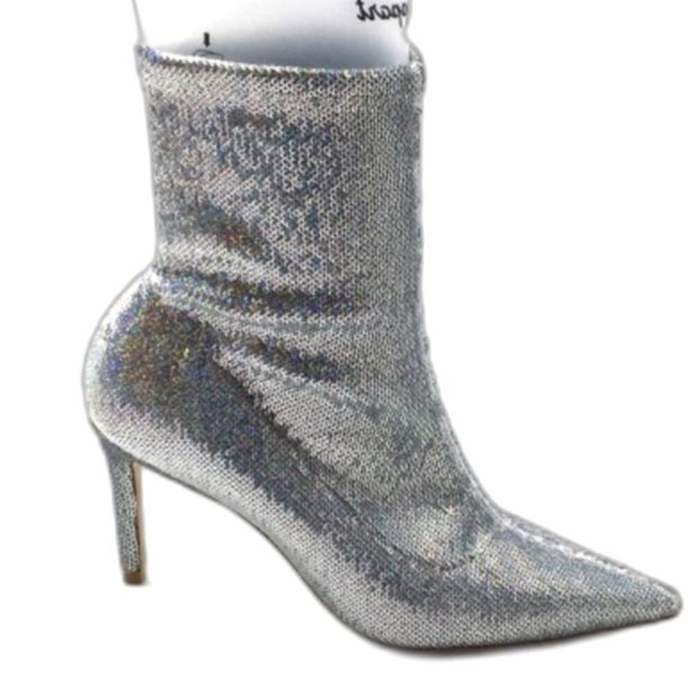STUART WEITZMAN 85 Stretch Silver Sequin Bootie - Picture 6 of 9